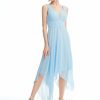 Semi-formal & Cocktail | A-line V-Neck Asymmetrical Chiffon Cocktail Dress With Ruffle Sky Blue – Womens