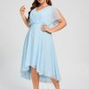 Semi-formal & Cocktail | A-line V-Neck Asymmetrical Chiffon Cocktail Dress With Ruffle Sky Blue – Womens