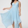 Semi-formal & Cocktail | A-line V-Neck Asymmetrical Chiffon Cocktail Dress With Ruffle Sky Blue – Womens