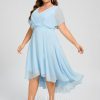 Semi-formal & Cocktail | A-line V-Neck Asymmetrical Chiffon Cocktail Dress With Ruffle Sky Blue – Womens