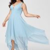 Semi-formal & Cocktail | A-line V-Neck Asymmetrical Chiffon Cocktail Dress With Ruffle Sky Blue – Womens