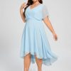 Semi-formal & Cocktail | A-line V-Neck Asymmetrical Chiffon Cocktail Dress With Ruffle Sky Blue – Womens