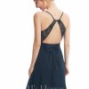 Semi-formal & Cocktail | A-line V-Neck Asymmetrical Lace Chiffon Cocktail Dress With Bow Dark Navy – Womens