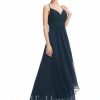 Semi-formal & Cocktail | A-line V-Neck Asymmetrical Lace Chiffon Cocktail Dress With Bow Dark Navy – Womens