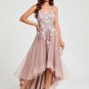 Semi-formal & Cocktail | A-line V-Neck Asymmetrical Lace Tulle Cocktail Dress With Flower As Picture – Womens