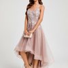 Semi-formal & Cocktail | A-line V-Neck Asymmetrical Lace Tulle Cocktail Dress With Flower As Picture – Womens