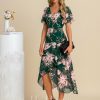 Semi-formal & Cocktail | A-line V-Neck Asymmetrical Tea-Length Chiffon Cocktail Dress With Ruffle Navy Blue – Womens