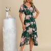 Semi-formal & Cocktail | A-line V-Neck Asymmetrical Tea-Length Chiffon Cocktail Dress With Ruffle Navy Blue – Womens