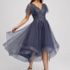 Semi-formal & Cocktail | A-line V-Neck Asymmetrical Tulle Cocktail Dress With Sequins Stormy – Womens