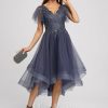 Semi-formal & Cocktail | A-line V-Neck Asymmetrical Tulle Cocktail Dress With Sequins Stormy – Womens