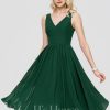 Semi-formal & Cocktail | A-line V-Neck Knee-Length Chiffon Cocktail Dress Dark Green – Womens