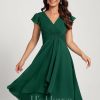 Semi-formal & Cocktail | A-line V-Neck Knee-Length Chiffon Cocktail Dress Dark Green – Womens