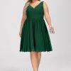 Semi-formal & Cocktail | A-line V-Neck Knee-Length Chiffon Cocktail Dress Dark Green – Womens