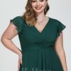 Semi-formal & Cocktail | A-line V-Neck Knee-Length Chiffon Cocktail Dress Dark Green – Womens