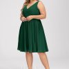 Semi-formal & Cocktail | A-line V-Neck Knee-Length Chiffon Cocktail Dress Dark Green – Womens