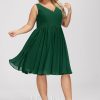 Semi-formal & Cocktail | A-line V-Neck Knee-Length Chiffon Cocktail Dress Dark Green – Womens