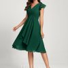 Semi-formal & Cocktail | A-line V-Neck Knee-Length Chiffon Cocktail Dress Dark Green – Womens