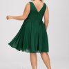 Semi-formal & Cocktail | A-line V-Neck Knee-Length Chiffon Cocktail Dress Dark Green – Womens