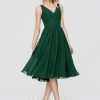 Semi-formal & Cocktail | A-line V-Neck Knee-Length Chiffon Cocktail Dress Dark Green – Womens