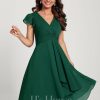 Semi-formal & Cocktail | A-line V-Neck Knee-Length Chiffon Cocktail Dress Dark Green – Womens