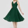 Semi-formal & Cocktail | A-line V-Neck Knee-Length Chiffon Cocktail Dress Dark Green – Womens