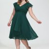 Semi-formal & Cocktail | A-line V-Neck Knee-Length Chiffon Cocktail Dress Dark Green – Womens