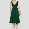 Semi-formal & Cocktail | A-line V-Neck Knee-Length Chiffon Cocktail Dress Dark Green – Womens