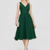 Semi-formal & Cocktail | A-line V-Neck Knee-Length Chiffon Cocktail Dress Dark Green – Womens