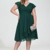 Semi-formal & Cocktail | A-line V-Neck Knee-Length Chiffon Cocktail Dress Dark Green – Womens