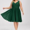 Semi-formal & Cocktail | A-line V-Neck Knee-Length Chiffon Cocktail Dress Dark Green – Womens