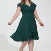 Semi-formal & Cocktail | A-line V-Neck Knee-Length Chiffon Cocktail Dress Dark Green – Womens