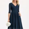 Semi-formal & Cocktail | A-line V-Neck Knee-Length Chiffon Cocktail Dress Dark Navy – Womens