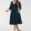 Semi-formal & Cocktail | A-line V-Neck Knee-Length Chiffon Cocktail Dress Dark Navy – Womens