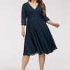 Semi-formal & Cocktail | A-line V-Neck Knee-Length Chiffon Cocktail Dress Dark Navy – Womens