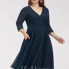 Semi-formal & Cocktail | A-line V-Neck Knee-Length Chiffon Cocktail Dress Dark Navy – Womens