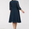 Semi-formal & Cocktail | A-line V-Neck Knee-Length Chiffon Cocktail Dress Dark Navy – Womens