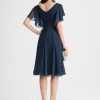 Semi-formal & Cocktail | A-line V-Neck Knee-Length Chiffon Cocktail Dress Dark Navy – Womens