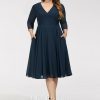 Semi-formal & Cocktail | A-line V-Neck Knee-Length Chiffon Cocktail Dress Dark Navy – Womens