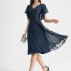 Semi-formal & Cocktail | A-line V-Neck Knee-Length Chiffon Cocktail Dress Dark Navy – Womens