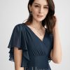 Semi-formal & Cocktail | A-line V-Neck Knee-Length Chiffon Cocktail Dress Dark Navy – Womens