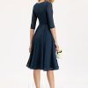 Semi-formal & Cocktail | A-line V-Neck Knee-Length Chiffon Cocktail Dress Dark Navy – Womens