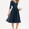 Semi-formal & Cocktail | A-line V-Neck Knee-Length Chiffon Cocktail Dress Dark Navy – Womens