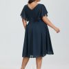 Semi-formal & Cocktail | A-line V-Neck Knee-Length Chiffon Cocktail Dress Dark Navy – Womens