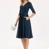 Semi-formal & Cocktail | A-line V-Neck Knee-Length Chiffon Cocktail Dress Dark Navy – Womens