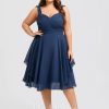 Semi-formal & Cocktail | A-line V-Neck Knee-Length Chiffon Cocktail Dress Navy Blue – Womens