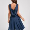 Semi-formal & Cocktail | A-line V-Neck Knee-Length Chiffon Cocktail Dress Navy Blue – Womens