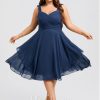 Semi-formal & Cocktail | A-line V-Neck Knee-Length Chiffon Cocktail Dress Navy Blue – Womens