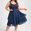 Semi-formal & Cocktail | A-line V-Neck Knee-Length Chiffon Cocktail Dress Navy Blue – Womens