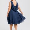 Semi-formal & Cocktail | A-line V-Neck Knee-Length Chiffon Cocktail Dress Navy Blue – Womens