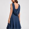 Semi-formal & Cocktail | A-line V-Neck Knee-Length Chiffon Cocktail Dress Navy Blue – Womens